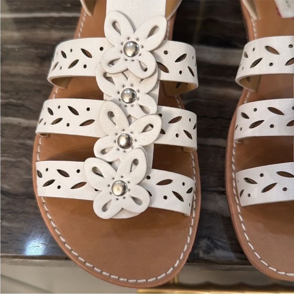 Rachel White Butterfly and Laser Cut Design Sandals NEW